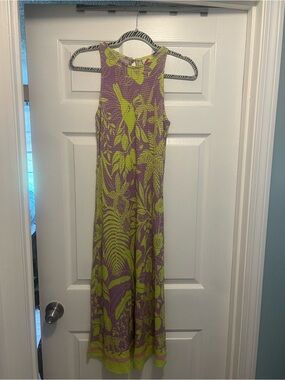 FARM Rio for Anthropology Purple & Lime Green Floral Midi Dress size S
